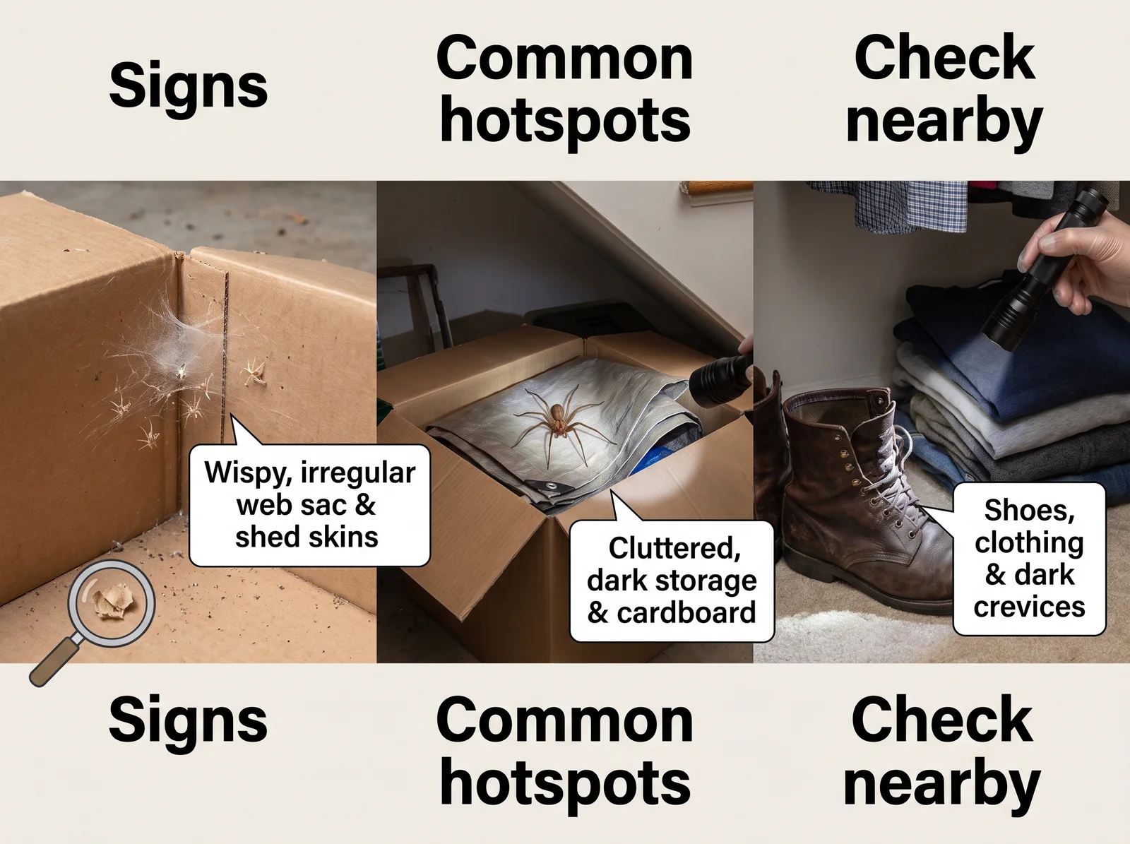 Brown Recluse — signs and common hotspots